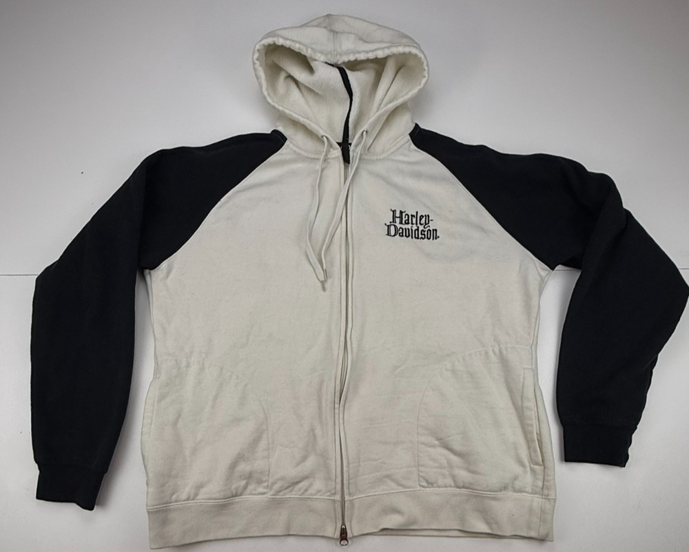 Harley-Davidson Men's XL J&L Sioux Falls Full Zip Hoodie Cream Black